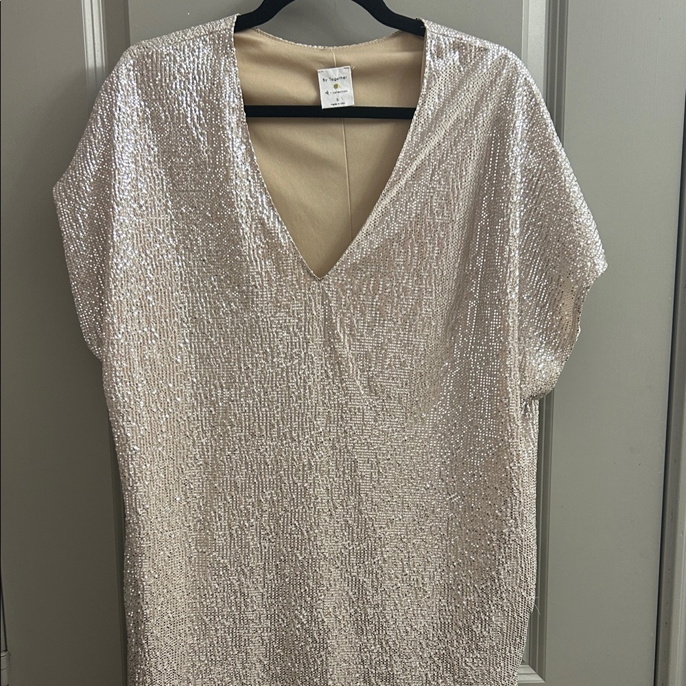 By Together Cream Sequin Mini Dress